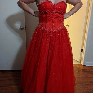 Red ball gown prom dress